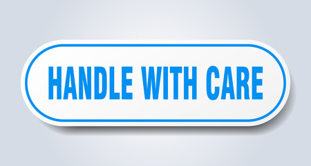 handle with care sign. handle with care rounded blue sticker. handle with care