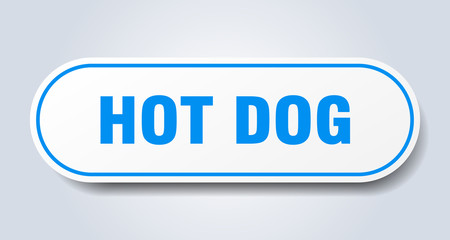hot dog sign. hot dog rounded blue sticker. hot dog