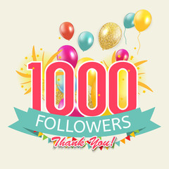 1000 Followers, Thank you Background for Social Network friends. Vector Illustration
