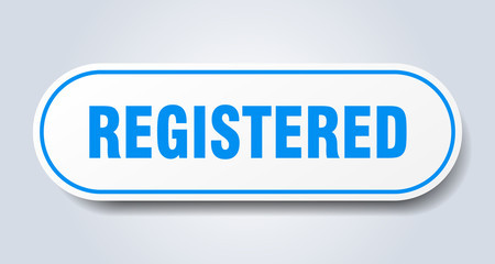 registered sign. registered rounded blue sticker. registered