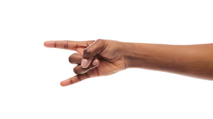 Black female hand making rock'n'roll gesture isolated on white background