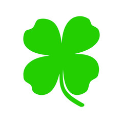 Green shamrock clover vector icon. St Patrick day symbol, leprechaun leaf sign. Shamrock clover isolated on white, flat decorative element. Logo illustration.