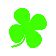 Green shamrock clover vector icon. St Patrick day symbol, leprechaun leaf sign. Shamrock clover isolated on white, flat decorative element. Logo illustration.