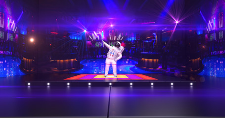Fototapeta na wymiar Cool Astronaut Dancing On A Disco Stage - 3D Illustration Render