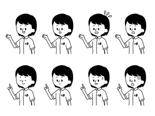 看護師-女性-表情-白黒