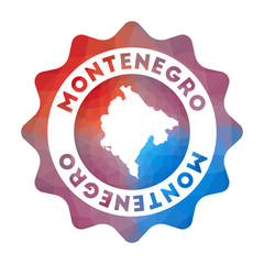 Montenegro low poly logo. Colorful gradient travel logo of the country in geometric style. Multicolored polygonal Montenegro rounded sign with map for your infographics.