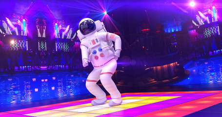 Astronaut Dancing On A Disco Stage - 3D Illustration Render