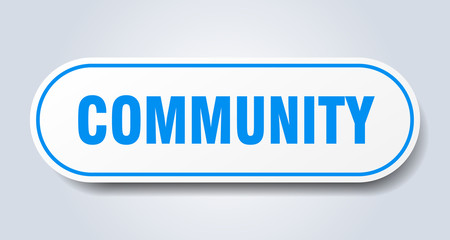 community sign. community rounded blue sticker. community