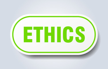 ethics sign. ethics rounded green sticker. ethics