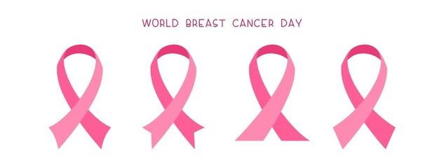 World breast cancer day flat banner vector template. International event, oncologically ill women solidarity poster. Female disease awareness campaign. Pink ribbons illustration with typography