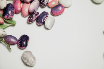 Multicolored beans on white background