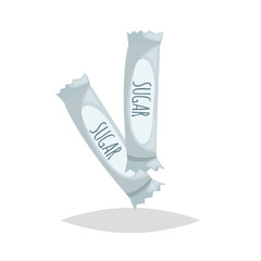 Cartoon style sugar sachets. Paper sugar sticks with signs. Coffee and tea menu design component. Vector illustrations isolated on white background.