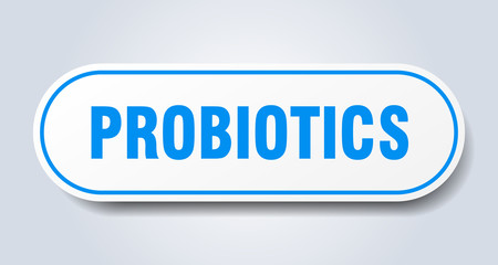 probiotics sign. probiotics rounded blue sticker. probiotics