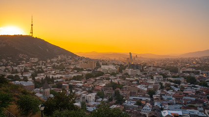 Areal view of Tbilisi City in the evening. Beautiful Place to travel. © k_samurkas