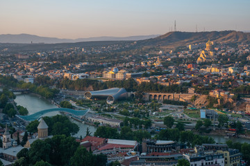 Areal view of Tbilisi City. Beautiful Place to travel.