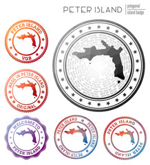 Peter Island badge. Colorful polygonal island symbol. Multicolored geometric Peter Island logos set. Vector illustration.