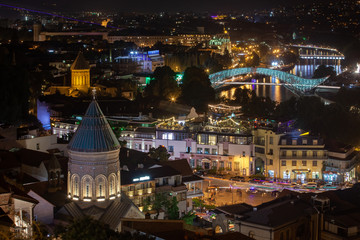 Top view of the Georgian capital Tbilisi at night.