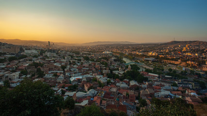 Areal view of Tbilisi City in the evening. Beautiful Place to travel.