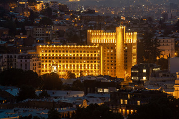 Fototapeta na wymiar Top view of the Georgian capital Tbilisi at night.