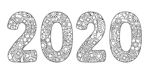  number 2020 middle patterned with zen doodle flowers