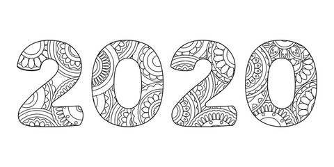 small number 2020  patterned  with tangled mandalas