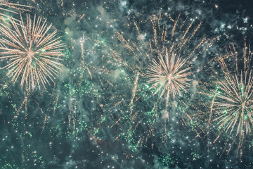 Fireworks festival. Fireworks display on dark sky background.