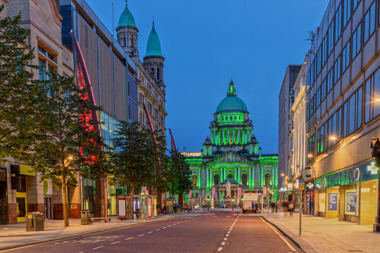 The Belfast City Hall at Donegall Square in Belfast, Northern Ireland at Night