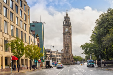 Albert Memorial Clock Tower in Belfast, Northern Ireland - obrazy, fototapety, plakaty