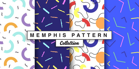 Memphis seamless pattern abstract elements for fashion, wallpapers, wrapping, print design. Colorful Background set in trendy 80s-90s memphis style.