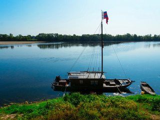 boat stands at the pier on the Loire river 