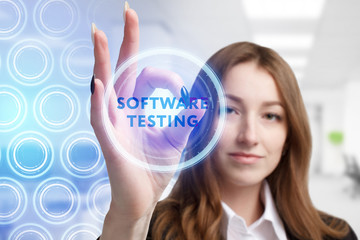 The concept of business, technology, the Internet and the network. A young entrepreneur working on a virtual screen of the future and sees the inscription: Software testing