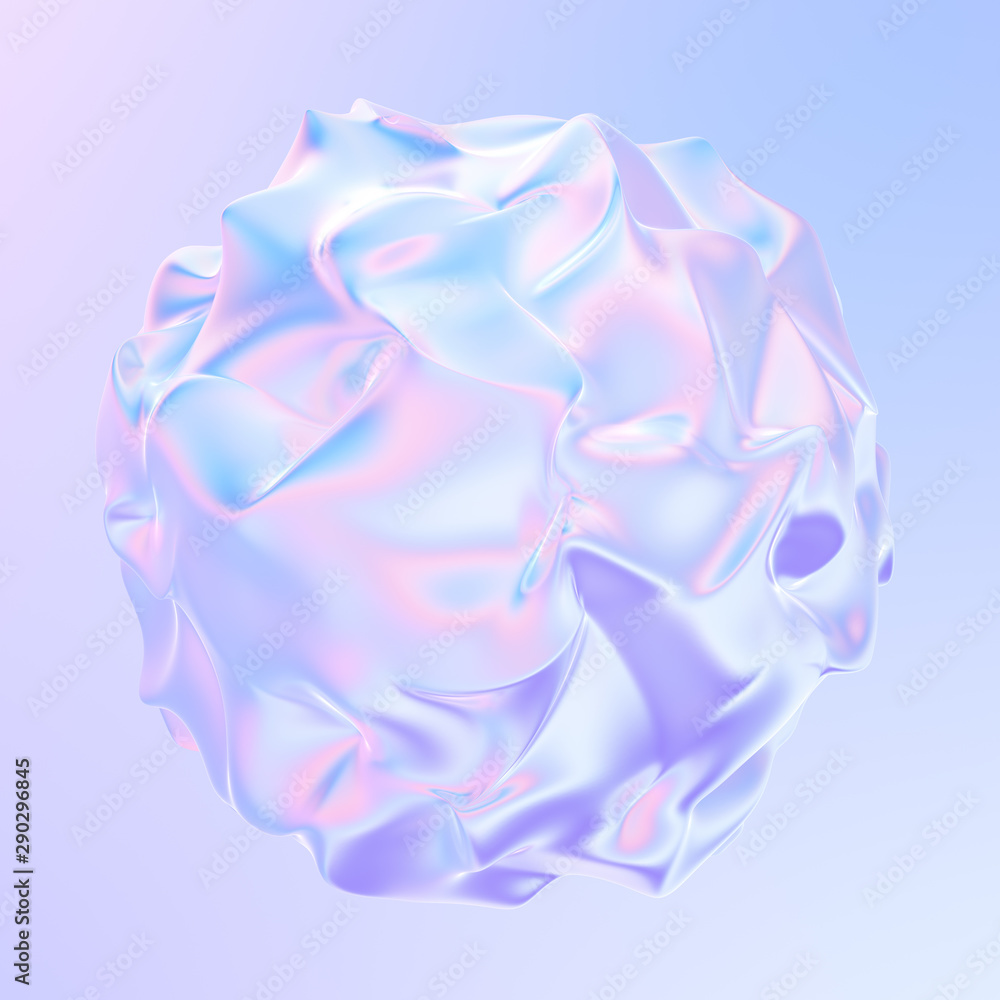 Poster Fluid colorful holographic shape abstract 3D background. Holographic liquid element for your trendy design. 3d rendering.