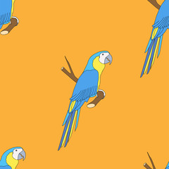 orange seamless pattern with parrot