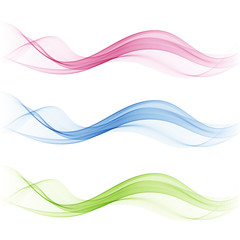 Set of abstract color wave smoke transparent blue, pink, green Wavy design