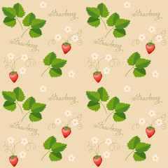 Beige seamless pattern with strawberry