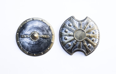 two ancient shields isolated on a white background