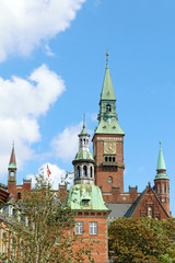 Naklejka premium View of Copenhagen City Hall. The building is situated on City Hall Square in central Copenhagen. The Copenhagen Town Hall Tower.