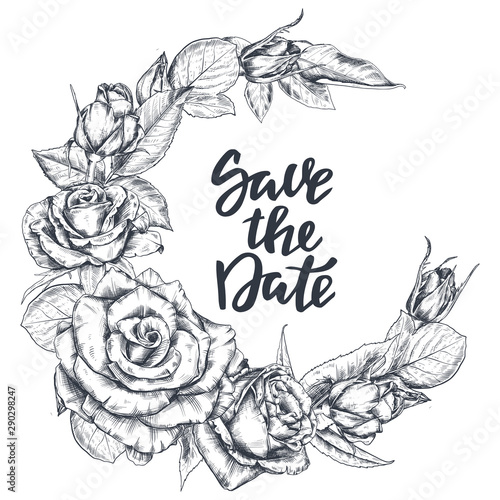 vector template for save the day card with hand drawn rose save the day template