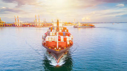 Container ship carrying container for business freight shipping import and export, Aerial view...