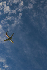 airplane flying in the blue sky