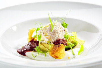 Exquisite Serving Avocado Salad with Truffle and Crab