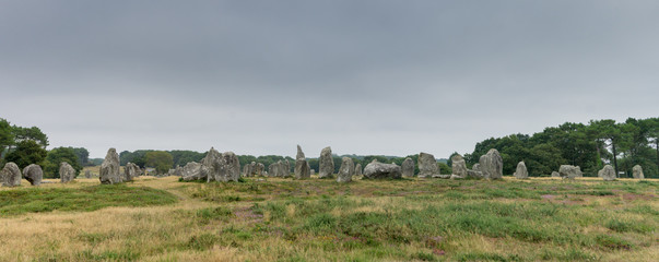 Fototapeta na wymiar panorama view of the standing stone alignments of Carnac in Brittany