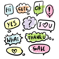 Hand drawn doodle speech bubbles set illustration