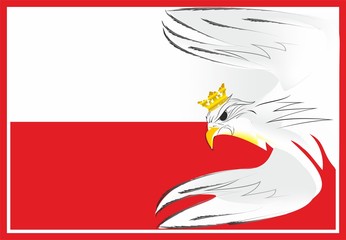 composition white-red with an eagle that has outstretched wings