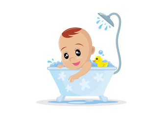 Cartoon character, Baby boy taking a bath.