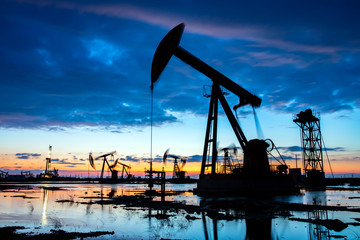 in the evening, oil pumps are running