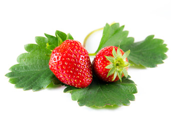 strawberry with leaves isolated on white background