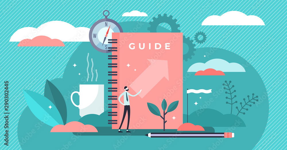 Aufkleber guide vector illustration. tiny technical faq information persons concept.