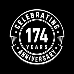 Celebrating 174th years anniversary logo design. One hundred and seventy-four years logotype. Vector and illustration.