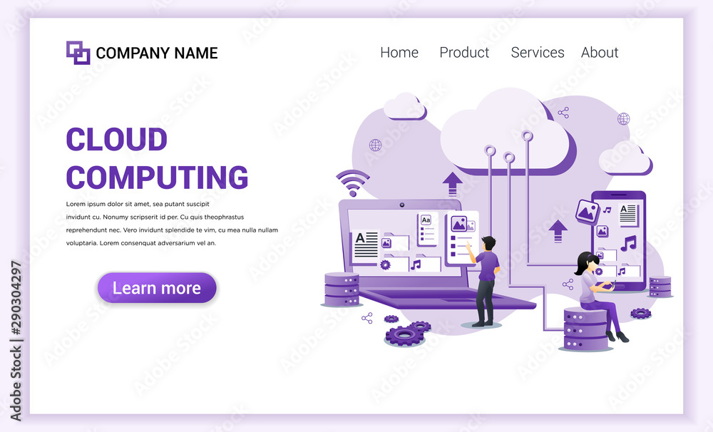 Poster modern flat design concept of cloud computing, digital storage, data center and digital network with